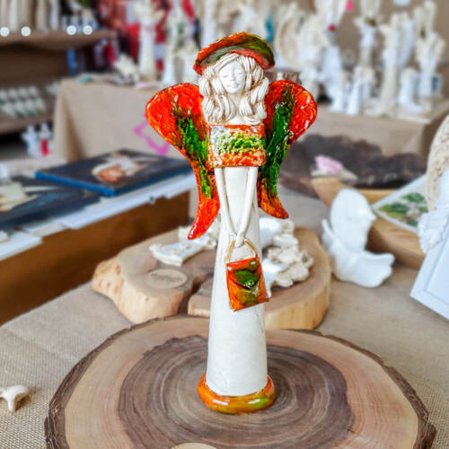 Figurka anioła Coco - pomarańcz zieleń -  30 x 14 cm figurka dekoracyjna