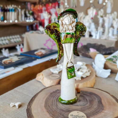 Figurka anioła Coco - ciemna zieleń -  30 x 14 cm figurka dekoracyjna