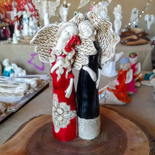 Figurka anioła Nora & Ellie - bordo czarne -  27 x 14 cm figurka dekoracyjna