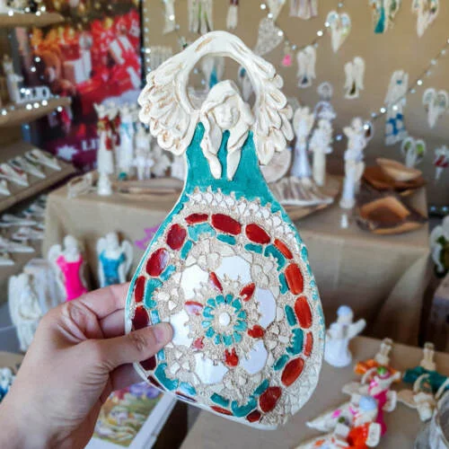 Figurka anioła obfitości - turkus brąz -  31 x 16 cm figurka dekoracyjna