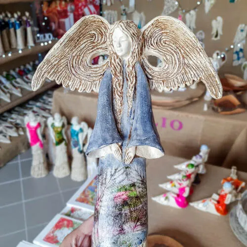 Figurka anioła Clara Art Leaf - szara  -  40 x 28 cm figurka dekoracyjna