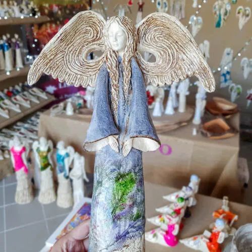 Figurka anioła Clara Art Leaf - szara  -  40 x 28 cm figurka dekoracyjna