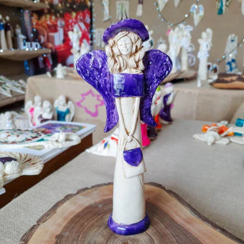 Figurka anioła Coco - fiolet -  30 x 14 cm figurka dekoracyjna