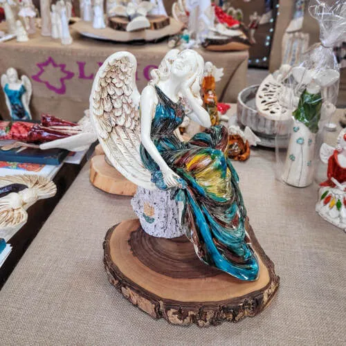 Figurka anioła od Św. Rity - brąz turkus pomarańcz -  47 x 25 cm figurka dekoracyjna