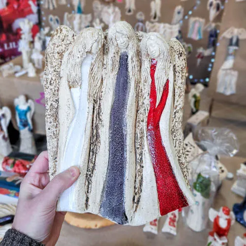 Figurka aniołów Wiara Nadzieja Miłość - biały szary bordo -  28 x 20 cm figurka dekoracyjna