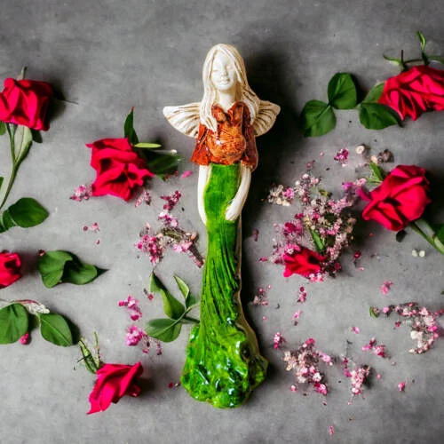 Figurka anioła Margaret - zielony -  32 cm figurka dekoracyjna