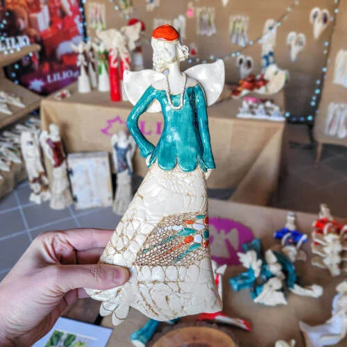 Figurka anioła Margot - turkus -  30 x 17 cm figurka dekoracyjna