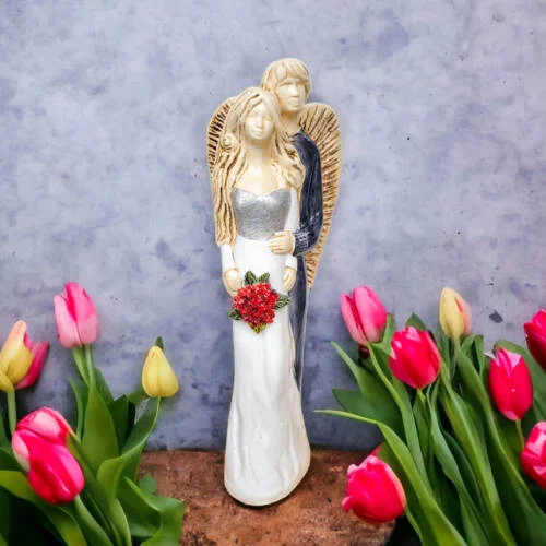 Miłujące Anioły - biało czarne -  37 x 12 cm figurka dekoracyjna