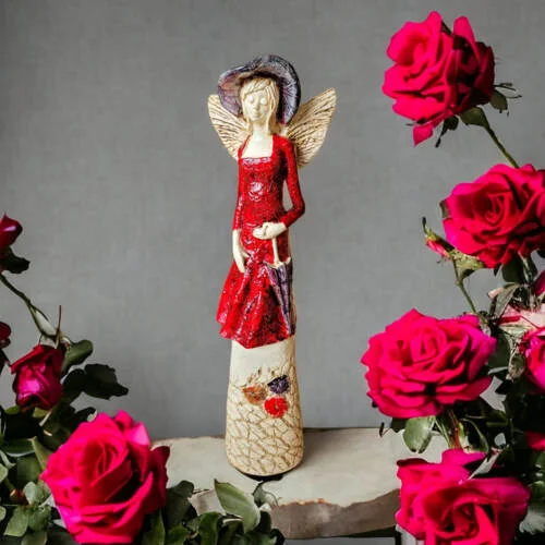 Figurka anioła Olivia - burgund -  32 x 15 cm figurka dekoracyjna