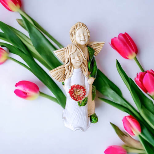 Anioł Allen & Alice - biały zielony -  25 x 14 cm figurka dekoracyjna