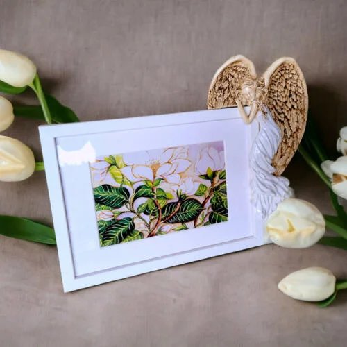 Anioł Andrea + Ramka Prosta - czerwony Prawa -  19 x 11 cm figurka dekoracyjna