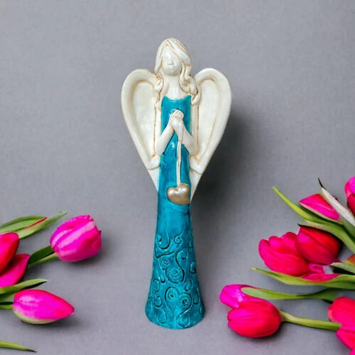 Figurka anioła z sercem - turkus -  35 x 15 cm figurka dekoracyjna