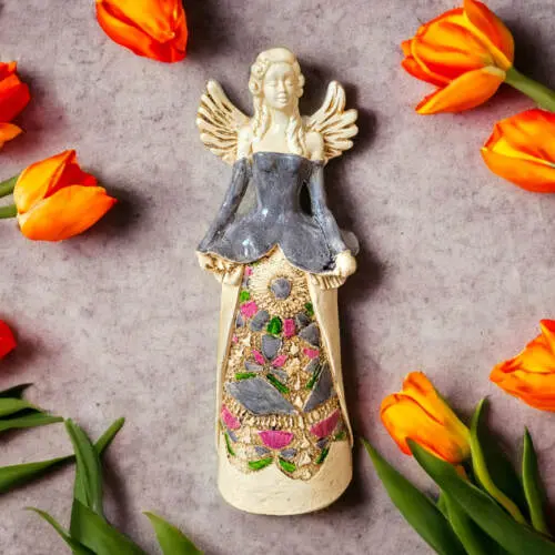 Figurka anioła Anna - szary -  35 x 15 cm figurka dekoracyjna