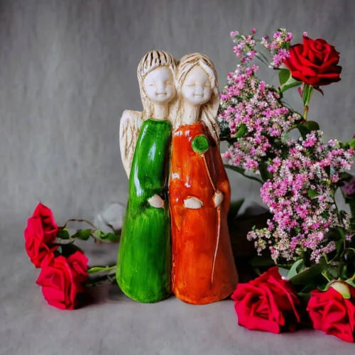 Figurka aniołów Apple & Ella - zielony pomarańcz -  18 x 10 cm figurka dekoracyjna