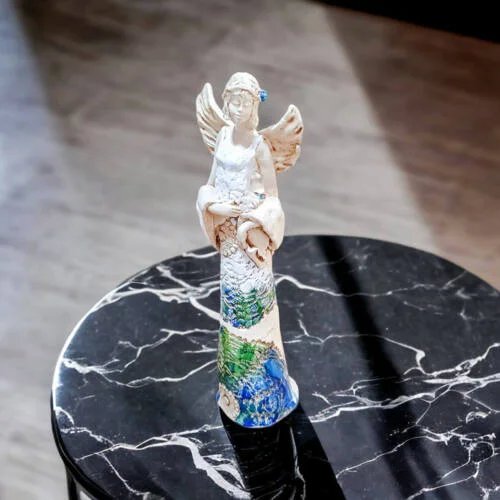 Figurka anioła Frances - biała niebieska zielona -  30 x 14 cm figurka dekoracyjna