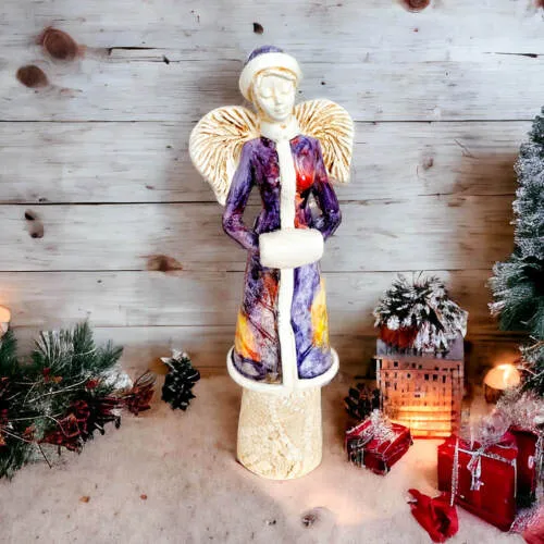 Figurka Gia Leaf - szary granat -  30 x 14 cm figurka dekoracyjna