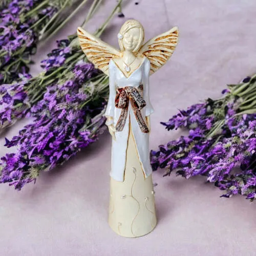 Figurka anioła Liliy - biała z brązem -  35 x 15 cm figurka dekoracyjna