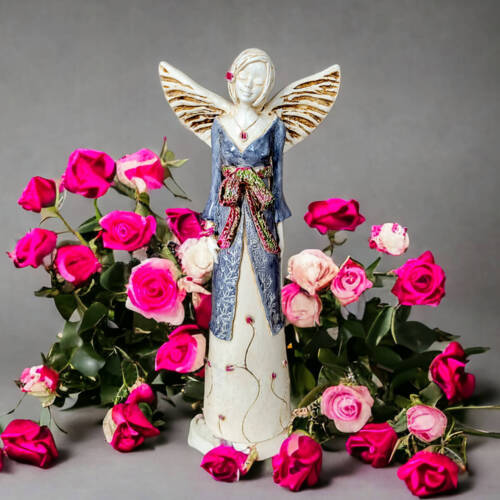 Figurka anioła Liliy  Art - szara  -  35 x 15 cm figurka dekoracyjna