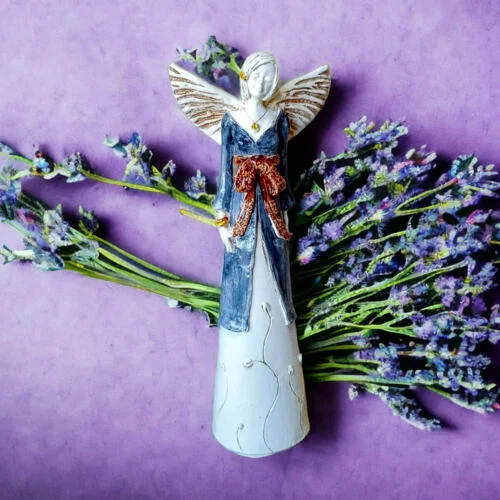 Figurka anioła Liliy - szara z brązem -  35 x 15 cm figurka dekoracyjna