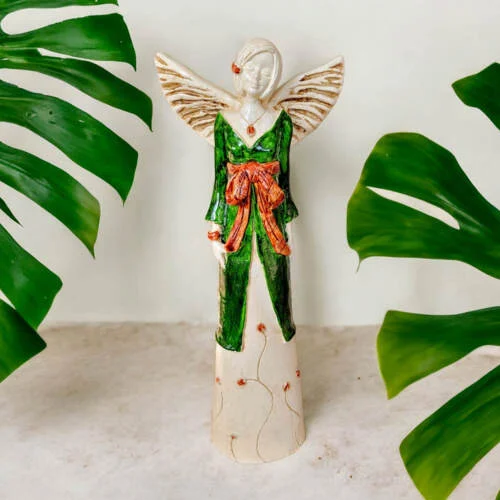 Figurka anioła Lily - zielony brąz -  35 x 15 cm figurka dekoracyjna