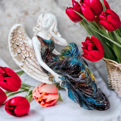 Figurka anioła od Św. Rity - brąz turkus -  47 x 25 cm figurka dekoracyjna