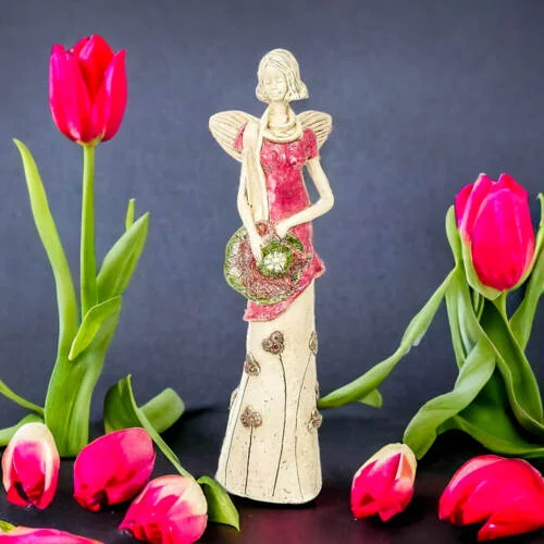 Figurka anioła Sunday Rose - różowa -  32 x 15 cm figurka dekoracyjna