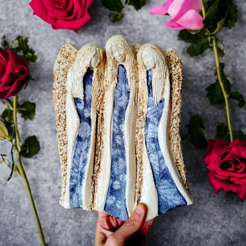 Figurka aniołów Wiara Nadzieja Miłość - Szare -  28 x 20 cm figurka dekoracyjna