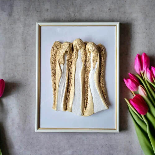 Figurka aniołów Wiara Nadzieja Miłość + ramka - białe -  28 x 20 cm figurka dekoracyjna
