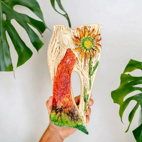 Figurka anioła Xenylla Art Leaf- pomarańcz -  figurka dekoracyjna 31 x 16 cm