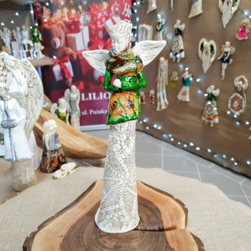 Figurka anioła Catherine Art Leaf - zielony -  35 x 15 cm figurka dekoracyjna