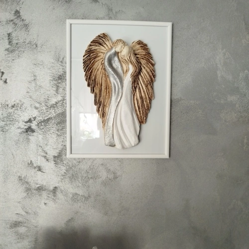 Figurka zakochanych aniołów + ramka - wiszące srebrne -  35 x 21 cm figurka dekoracyjna