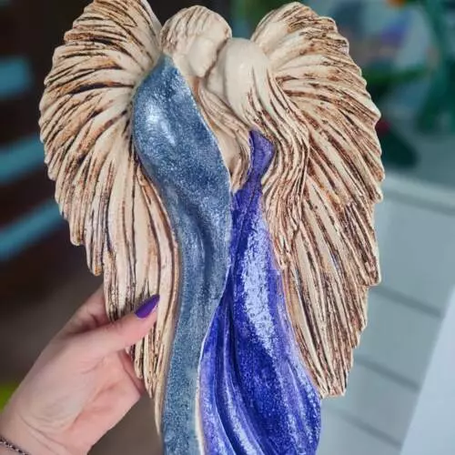 Figurka zakochanych aniołów - wiszące srebrne -  35 x 21 cm figurka dekoracyjna