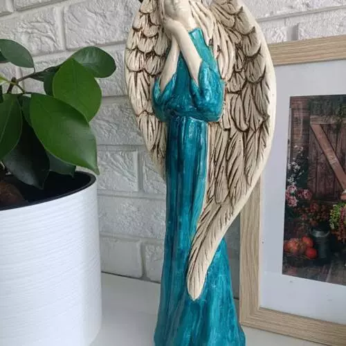 Figurka anioła Gabriel - turkus -  40 x 18 cm figurka dekoracyjna