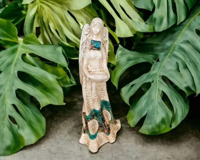 Figurka anioła Genesis - stojąca brąz turkus