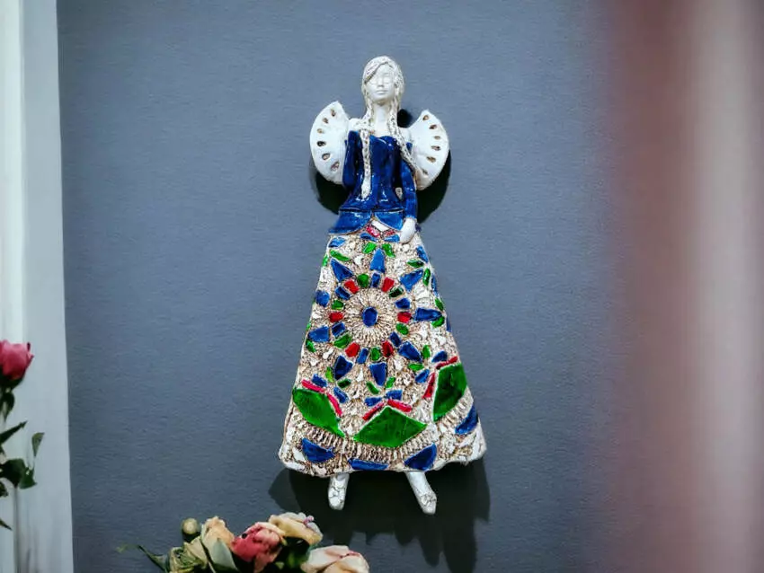 Figurka anioła Heather - granat zielony -  35 x 15 cm figurka dekoracyjna