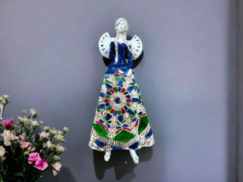 Figurka anioła Heather - granat zielony -  35 x 15 cm figurka dekoracyjna