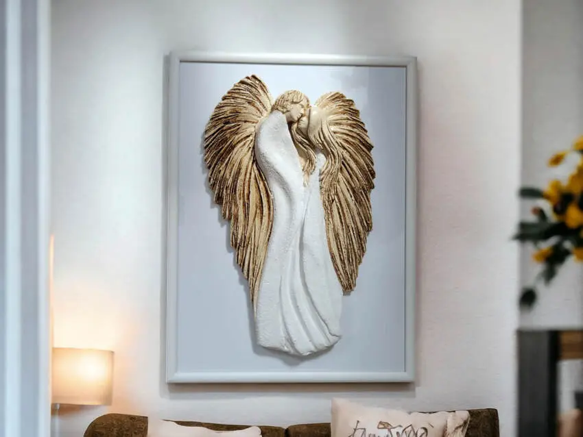 Figurka zakochanych aniołów + ramka - wiszące białe całe -  35 x 21 cm figurka dekoracyjna