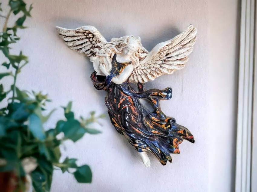 Figurka Anioł z Harfą - granat -  25 x 33 cm figurka dekoracyjna