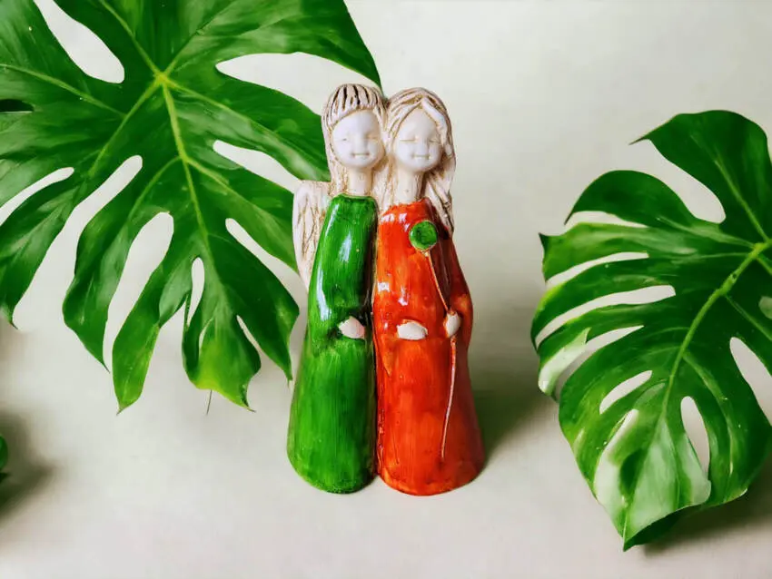 Figurka aniołów Apple & Ella - zielony pomarańcz -  18 x 10 cm figurka dekoracyjna